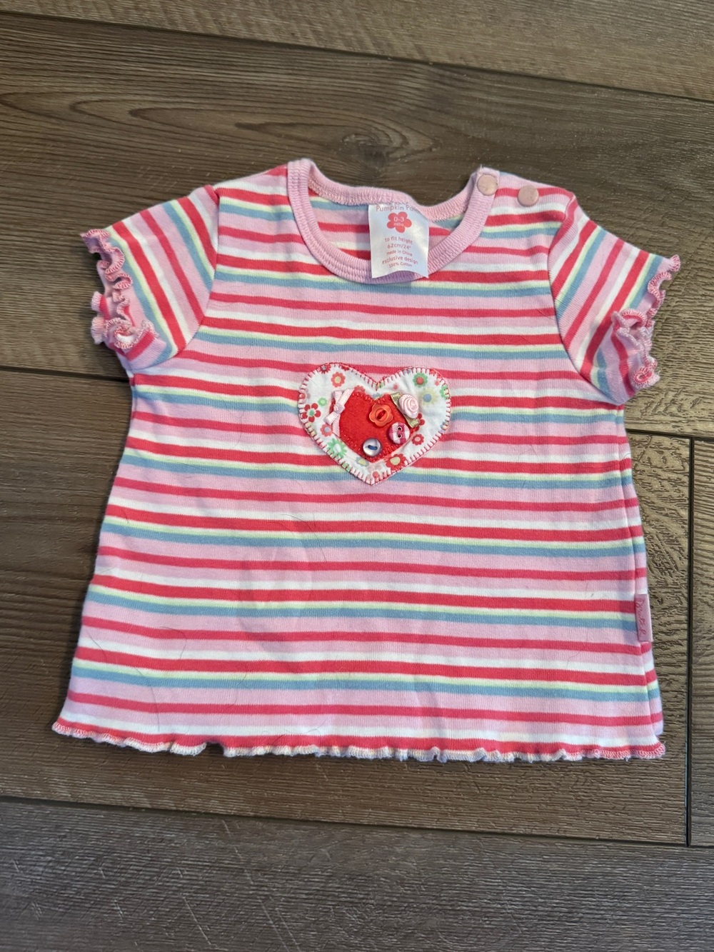 Y2K Striped Pink Heart Appliqué Infant Tee